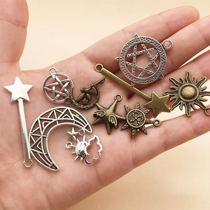 DIY alloy celestial charms set with stars and moon pendants in vintage bronze and silver