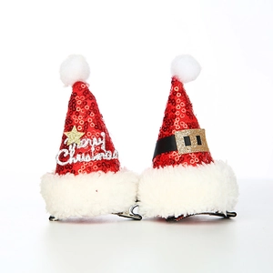 Barrettes à cheveux bonnet de Noël avec paillettes rouges et lettrage Merry Christmas