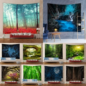 Nature Forest Wall Tapestry Landscape Hanging Blanket Polyester Bohemian Starry Night Room Decor Backdrop Aesthetic