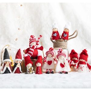 Handmade Christmas Tree Hanging Doll Ornaments Wood Wool Felt Angel Gnome Skiing Boy Girl Nordic Holiday Home Decor