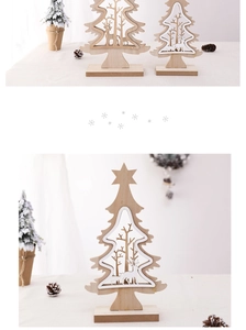 Detailed view of handcrafted wooden Christmas tree decor with deer silhouette and natural finish