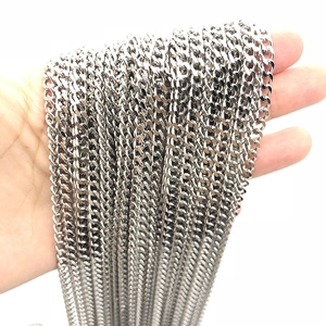 Close-up of polished silver stainless steel Cuban chain links for DIY jewelry making