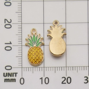 DIY gold alloy pineapple pendant charms in yellow and green enamel finish, 23x11mm size