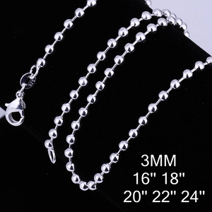 Collana in argento sterling S925 con perline da 3mm e chiusura a moschettone argento