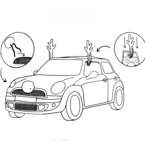 Instructional line drawing showing easy installation of car reindeer antlers and nose