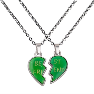 Matching angel wing heart necklaces for best friends with color-changing mood stones