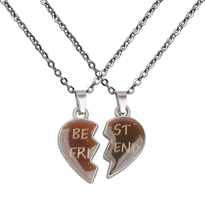 Matching angel wings heart mood necklaces with Best Friend engraving on stainless steel