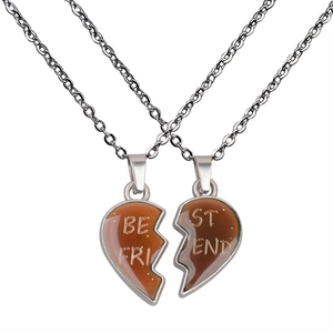 Detailed view of color-changing Best Friend heart pendant on stainless steel chain