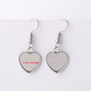 Stainless steel heart-shaped earring hooks with 13x13mm inner tray for DIY jewelry making