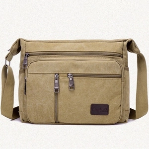 Men Canvas Crossbody Messenger Bag Multi Pocket Large Capacity Casual Travel Shoulder Pack Wear Resistant