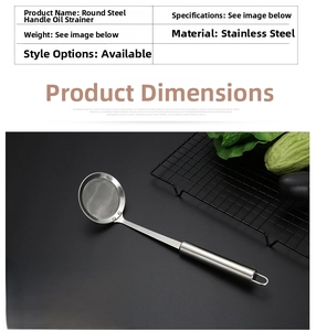 Detailed size chart for 304 stainless steel fine mesh oil skimmer with long handle