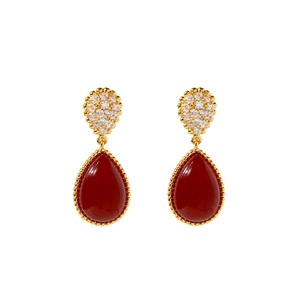Water Drop Earrings Vintage Brass Mother Of Artificial Pearl Agate Cubic Zirconia Inlaid Elegant Jewelry For Women