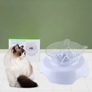 Detail of elevated slow feeder cat bowl with transparent cat ear shape and 15-degree tilt