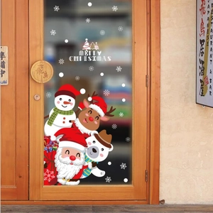 Christmas window decals with Santa Claus, reindeer, and snowflakes for glass door decor