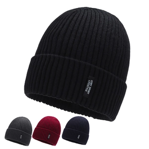 Unisex Winter Woolen Knit Beanie Fleece Lined Thick Ribbed Skull Cap With Letter Label Warm Slouchy Beanie Hat For Outdoor