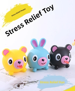 Close-up of animal squeeze toys showing funny tongue-out design in three colors