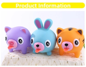 Detailed view of 3 soft cartoon squeeze toys with popping tongues for stress relief