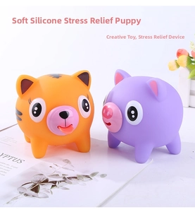 Detail of soft silicone squeeze toys in cute tiger and pig shapes for stress relief