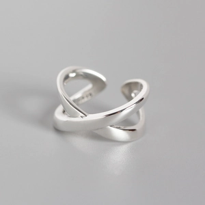 925 Sterling Silver Open Ring Geometric X Cross Double Layer Adjustable Minimalist Vintage Jewelry For Women