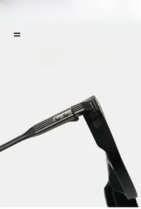 Detail view of lightweight elastic hinges with star rivet decor on black metal sunglasses
