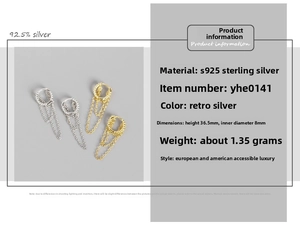 Dettaglio orecchini a nappa in argento S925 con dimensioni specifiche e peso