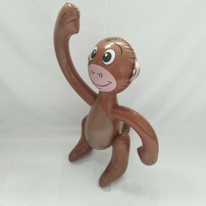Close-up of a brown inflatable monkey toy made of durable PVC for pool parties