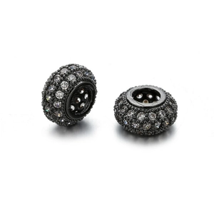 Black plated wheel spacer beads with sparkling white zircon pave for DIY jewelry making