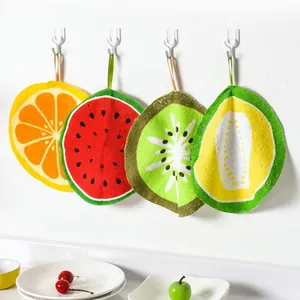 Hanging microfiber fruit hand towels including orange, watermelon, and kiwi designs