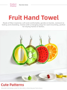 Hanging microfiber hand towels with colorful fruit patterns for kitchen decoration