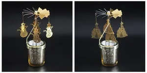 Detailvergleich von goldenen rotierenden Kerzenhaltern mit Schneemann- und Prinzessin-Motiv