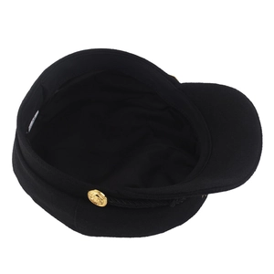 Classic black wool military cap with gold embossed button and braided decorative rope
