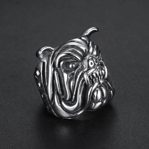 Vintage stainless steel american bully dog ring with detailed bulldog head punk style