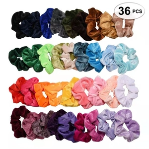 36-piece set of colorful velvet hair scrunchies in multiple shades for women and girls