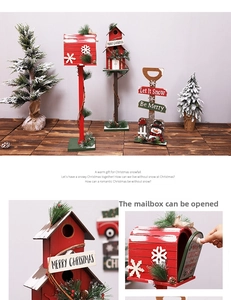 Detailed view of red Christmas mailbox decoration with Let It Snow sign and snowman motif
