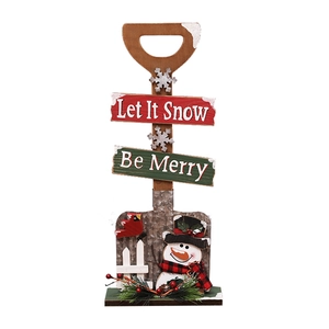 Let It Snow wooden shovel decor with snowman and berries for Christmas indoor display