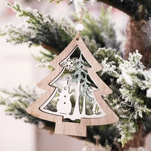 Christmas Wooden Ornaments Hollow Out Laser Cut Reindeer Santa Snowman Hanging Decor For Holiday Party Home Tree