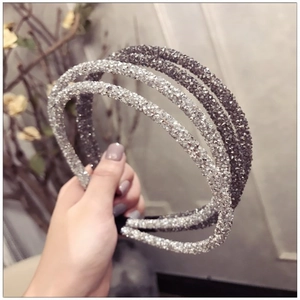 Three-piece rhinestone headband set in silver and grey with a sparkling crystal finish