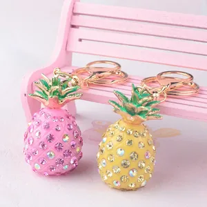 Sparkling rhinestone pineapple keychain accessory for bags with colorful crystals