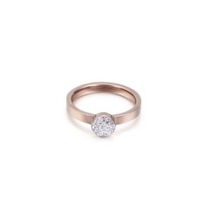 Minimalistischer Ring aus Titanstahl in Roségold mit runden Zirkonia auf weißem Hintergrund