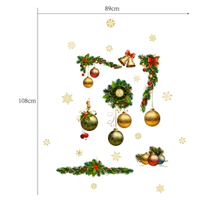 Detail of Christmas wall sticker set with golden balls and wreath, size 89cm by 108cm