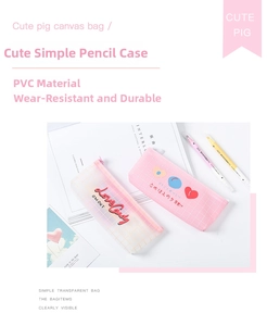Detailed view of durable PVC mesh pencil cases with pink and white minimalist grid designs