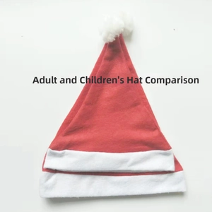 Red non-woven Christmas hats set showing comparison between adult and child sizes
