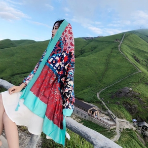 Oversized bohemian ethnic print shawl scarf for beach vacation and sun protection