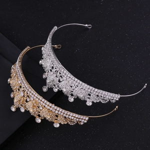 Elegant gold and silver leaf bridal crowns with sparkling rhinestones on black background