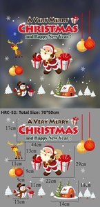 Detailed 70x50cm layout showing Santa Claus and reindeer Christmas window static decals