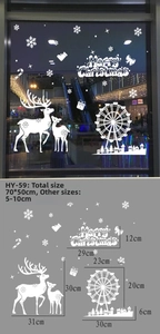 Detailed size chart of white reindeer and Ferris wheel Christmas static window stickers