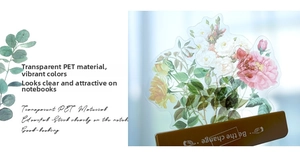 Detailed view of transparent PET floral stickers with realistic white and pink roses