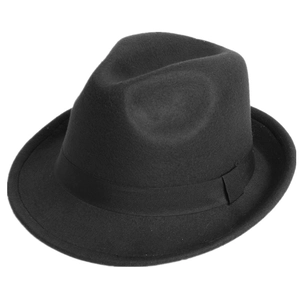 Classic black British style wool felt jazz fedora hat with elegant ribbon for men and women