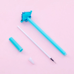 Creative blue dinosaur gel pen set with 0.5mm black ink and soft silicone details
