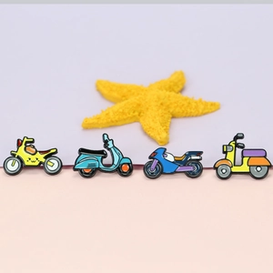 Set of four colorful enamel motorcycle and scooter lapel pins for backpacks and gifts